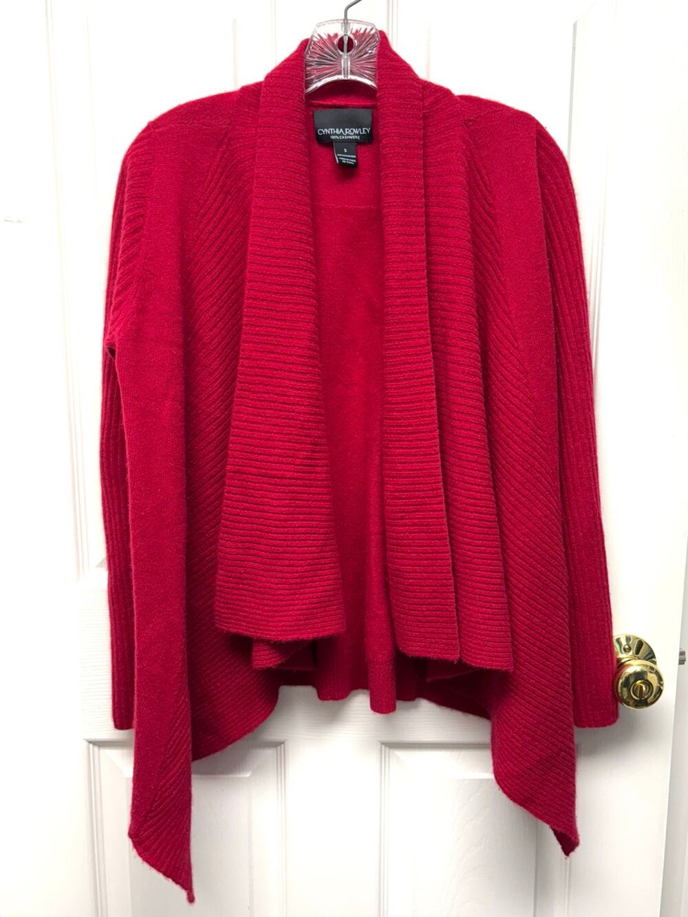 Cynthia Rowley Sweater 100% Cashmere Red Waterfall Cardigan Lightweight Size S